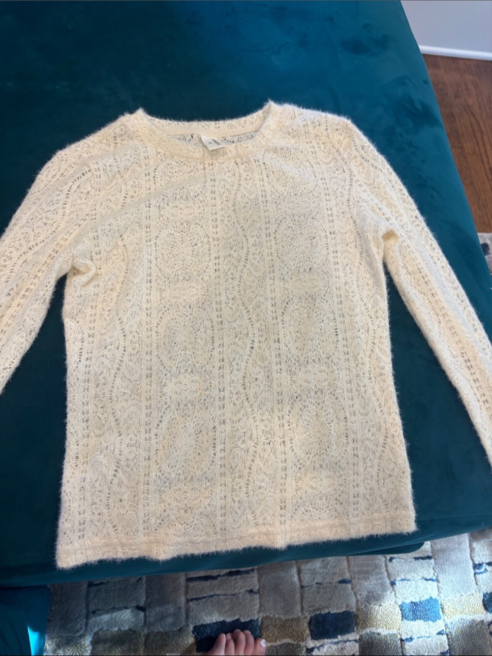 Commense Cream Openwork Crewneck Sweater